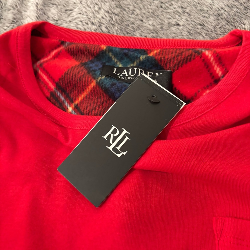 Lauren Ralph Lauren Women S Monogram Logo Pocket Long Sleeve Pajama Top 19612 - Picture 3 of 16